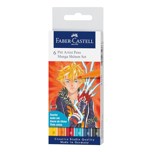 Faber-Castell Pitt Artist Pen Manga Shônen 6 Tuschestifte mit Pinselspitze in verschiedenen Schreibfarben Bunt Faber-Castell Pitt Artist Pen Manga Shônen 6 Tuschestifte mit Pinselspitze in verschiedenen Schreibfarben Bunt von Faber-Castell