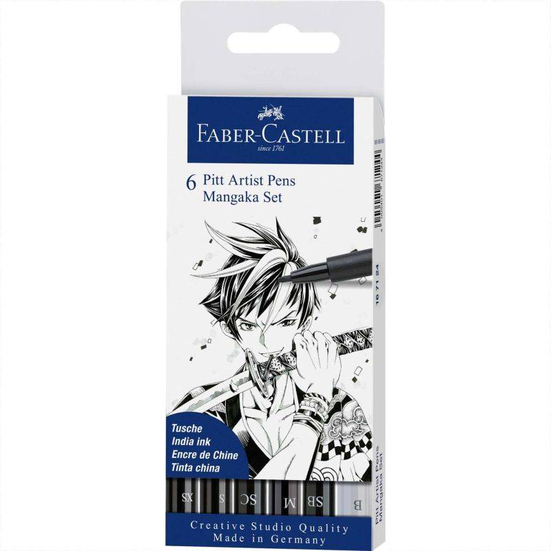 Pitt Artist Pen Manga schwarz Tuschestift-Set 6teilig von Faber Castell