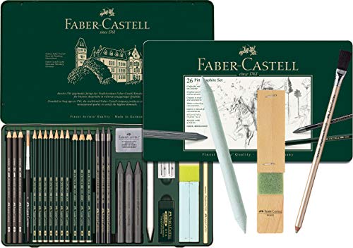 Faber-Castell - Pitt Graphite Set im Metalletui, groß, 26 + 3 -teilig (inklusive Radierstift mit Pinsel, Papierwischer und Minenschärfblock) von Faber-Castell