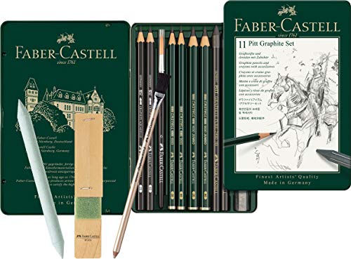 Faber-Castell - Pitt Graphite Set im Metalletui, klein, 11 + 3 -teilig (inklusive Radierstift mit Pinsel, Papierwischer und Minenschärfblock) von Faber-Castell