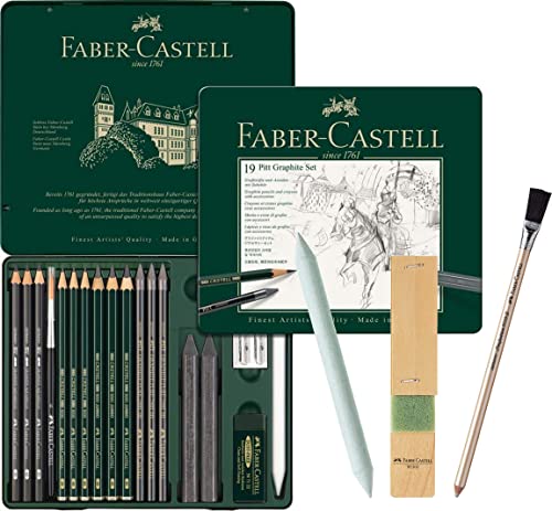 Faber-Castell - Pitt Graphite Set im Metalletui, medium, 19 + 3 -teilig (inklusive Radierstift mit Pinsel, Papierwischer und Minenschärfblock) von Faber-Castell