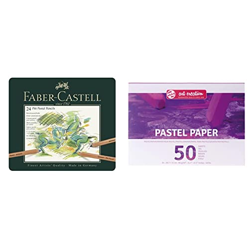 Faber-Castell Pitt Pastellstifte 24er Metalletui & Talens Art Creation - Pastellpapier A4, 90gm/qm, 50 Blätter, FSC-MIX, 21.1 x 29.7 x 0.9 cm von Faber-Castell