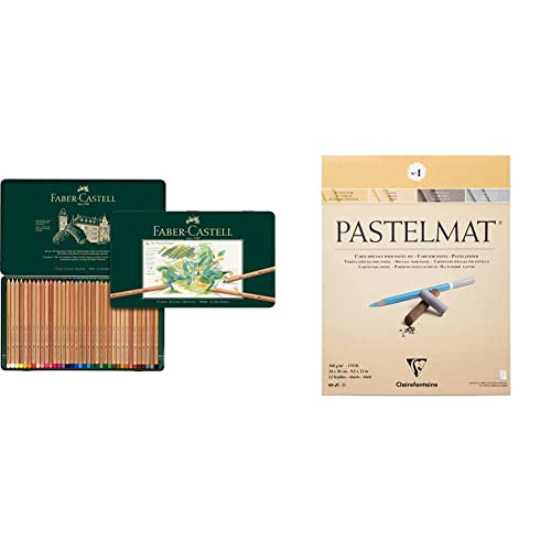 Faber-Castell Pitt Pastellstifte 36er Metalletui & Clairefontaine 96017C Zeichenblock Pastelmat hellgelb, gelb, dunkelgrau und hellgrau von Faber-Castell