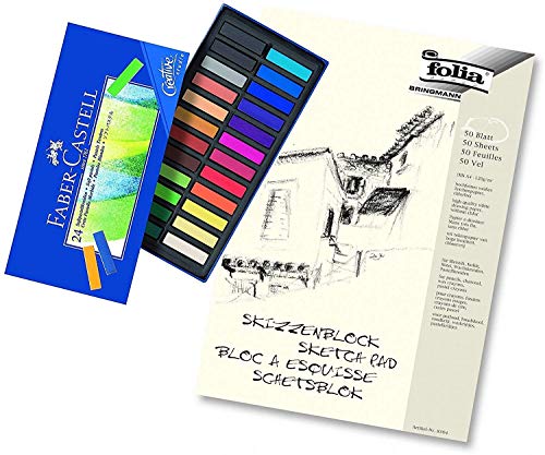 Faber-Castell Softpastellkreiden Creative Studio, 24er Etui Pastellkreiden + Skizzenblock A4 von Faber-Castell