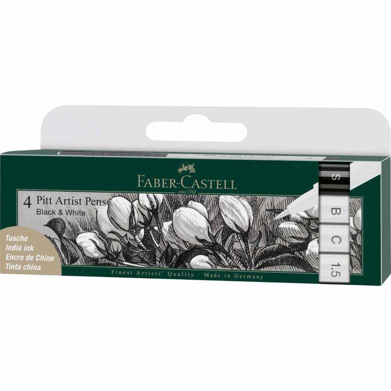 Tuschestift Pitt Artist Pen Black & White 4 Stück von Faber Castell