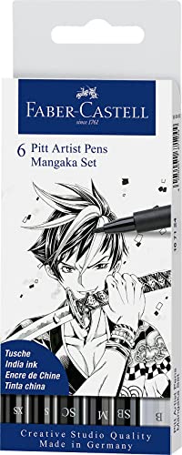 Faber-Castell 167124 Tuschestifte Mangaka Set, Etui mit 6 Stiften, Feine Spitzen, Soft Brush und Soft Calligraphy in Schwarz und Kaltgrau, Ideal für präzises Zeichnen und kreative Manga-Kunstwerke von Faber-Castell