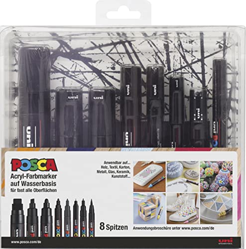 POSCA 186804 - POSCA Marker Spitzenset, schwarz, 8er Set mit allen Spitzenvarianten von POSCA