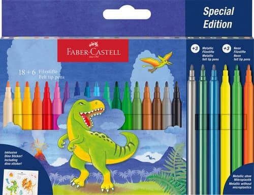 Filzstift Dino 18+6 + Sticker (0.17 kg) von Faber-Castell