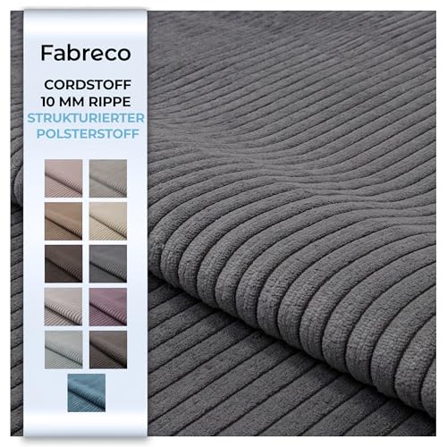 Fabreco LINKO Polsterstoff, Breitcord-Optik, Samtstoff, Möbel, Sitzbezug, Superweicher Stoff, Dekostoff, Meterware 140 cm breit, Gewicht 520 g/lfm - Grau 90 von Fabreco