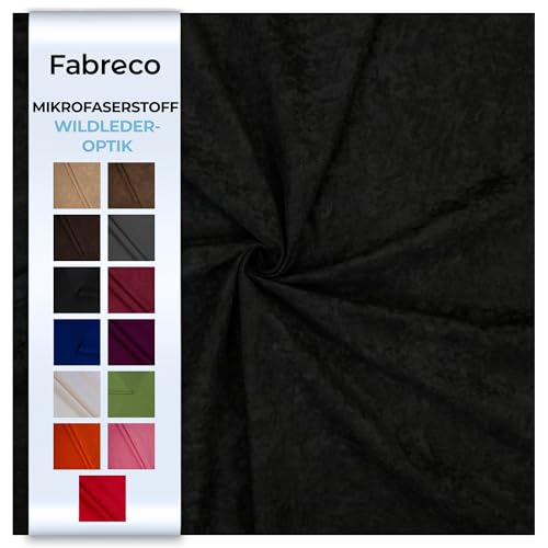 Fabreco ALVELLA Microfaser Meterware 3 M x 148 cm breit, Verlours, Möbelstoff, Polsterstoff, Dekostoff, Uni - Schwarz von Fabreco