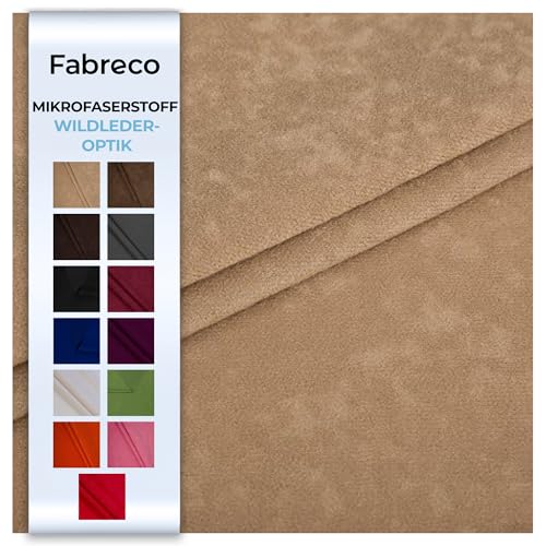 Fabreco ALVELLA Microfaser Meterware 5 M x 148 cm breit, Verlours, Möbelstoff, Polsterstoff, Dekostoff, Uni - Beige von Fabreco