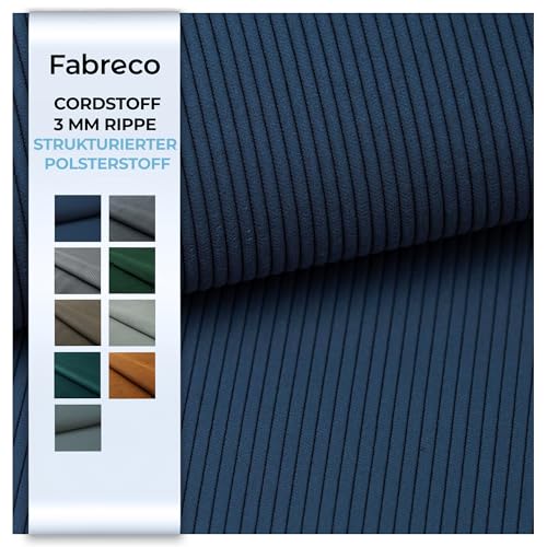 Fabreco CORDSTOFF Meterware TORANOS - Breit 142 cm – Gewicht 330 g/m2 – Feincord Stoff Meterware für Sofa & Stühle – Polsterstoff für Möbelstoff – Möbelstoffe, Dekostoff & Stoffe DIY (Dunkelblau) von Fabreco