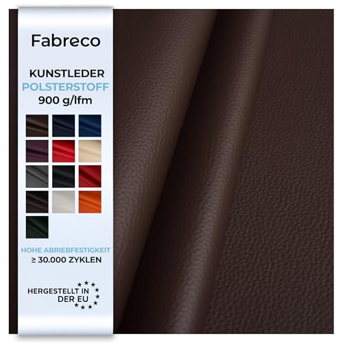 Fabreco - KUNSTLEDER Braun Meterware - Breite 140 cm – Lederimitat in Lederoptik - Bezugsstoff Meterware für Möbelstoffe - Stoffe für Stühle Beziehen - Polsterstoff, Polsterbezug & Möbelstoff von Fabreco