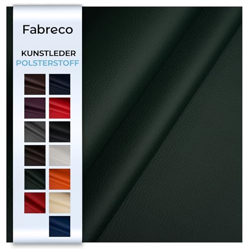 Fabreco - KUNSTLEDER Meterware (1 M x 140 cm) – Lederimitat in Lederoptik - Bezugsstoff Meterware für Möbelstoffe - Stoffe für Stühle Beziehen - Polsterstoff, Polsterbezug & Möbelstoff (Grün) von Fabreco