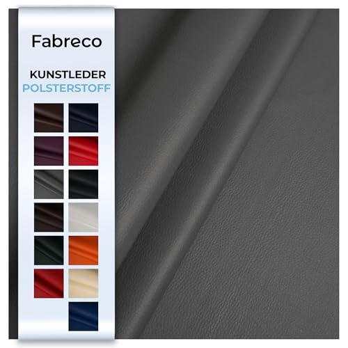 Fabreco - KUNSTLEDER Meterware (1 M x 140 cm) – Lederimitat in Lederoptik - Bezugsstoff Meterware für Möbelstoffe - Stoffe für Stühle Beziehen - Polsterstoff, Polsterbezug & Möbelstoff (Hellgrau) von Fabreco