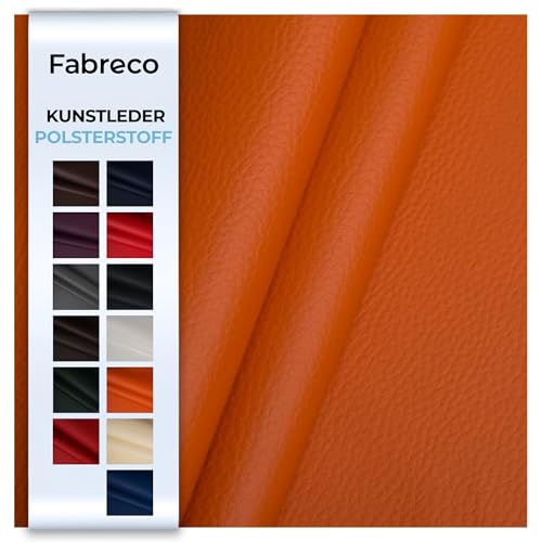 Fabreco - KUNSTLEDER Meterware (1 M x 140 cm) – Lederimitat in Lederoptik - Bezugsstoff Meterware für Möbelstoffe - Stoffe für Stühle Beziehen - Polsterstoff, Polsterbezug & Möbelstoff (Orange) von Fabreco