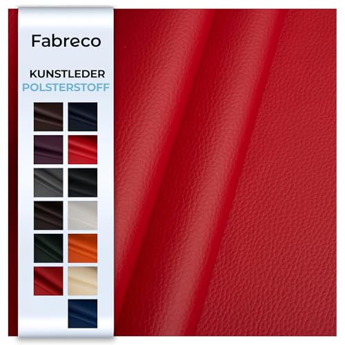 Fabreco - KUNSTLEDER Meterware (1 M x 140 cm) – Lederimitat in Lederoptik - Bezugsstoff Meterware für Möbelstoffe - Stoffe für Stühle Beziehen - Polsterstoff, Polsterbezug & Möbelstoff (Rot) von Fabreco