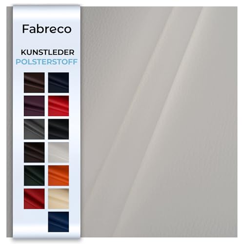 Fabreco KUNSTLEDER Lederstoff, Polsterstoff, Bezugsstoff, Lederoptik für Sofas, Stühle, Accessoires, Meterware 140 cm breit, Gewicht 900 g/lfm – Weiß von Fabreco