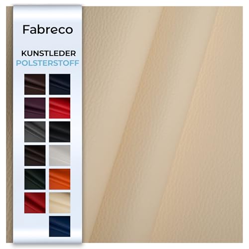 Fabreco - KUNSTLEDER Meterware (5 M x 140 cm) – Lederimitat in Lederoptik - Bezugsstoff Meterware für Möbelstoffe - Stoffe für Stühle Beziehen - Polsterstoff, Polsterbezug & Möbelstoff (Beige) von Fabreco