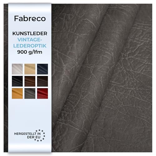 Fabreco - KUNSTLEDER Meterware MAMMUT (3 M x 140 cm) – Lederimitat in Lederoptik - Polsterstoff & Bezugsstoff Meterware für Möbelstoffe - Stoffe für Stühle Beziehen (Grau) von Fabreco
