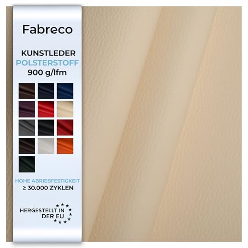 Fabreco - KUNSTLEDER Meterware - Breite 140 cm – Lederimitat in Lederoptik - Bezugsstoff Meterware für Möbelstoffe - Stoffe für Stühle Beziehen - Polsterstoff, Polsterbezug & Möbelstoff (Beige) von Fabreco