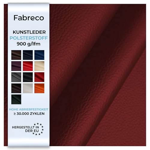Fabreco - KUNSTLEDER Meterware - Breite 140 cm – Lederimitat in Lederoptik - Bezugsstoff Meterware für Möbelstoffe - Stoffe für Stühle Beziehen - Polsterstoff, Polsterbezug & Möbelstoff (Bordeaux) von Fabreco