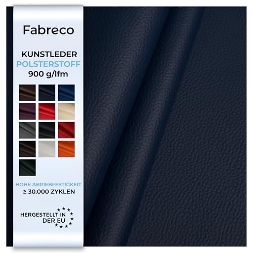 Fabreco - KUNSTLEDER Meterware - Breite 140 cm – Lederimitat in Lederoptik - Bezugsstoff Meterware für Möbelstoffe - Stoffe für Stühle Beziehen - Polsterstoff, Polsterbezug & Möbelstoff (Dunkelblau) von Fabreco