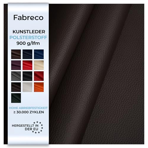 Fabreco - KUNSTLEDER Meterware - Breite 140 cm – Lederimitat in Lederoptik - Bezugsstoff Meterware für Möbelstoffe - Stoffe für Stühle Beziehen - Polsterstoff, Polsterbezug & Möbelstoff (Dunkelbraun) von Fabreco