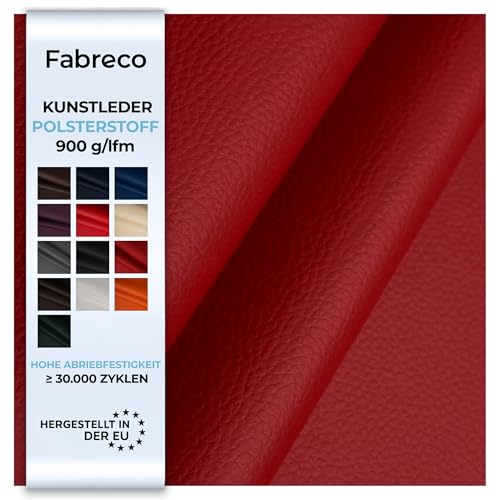 Fabreco - KUNSTLEDER Meterware - Breite 140 cm – Lederimitat in Lederoptik - Bezugsstoff Meterware für Möbelstoffe - Stoffe für Stühle Beziehen - Polsterstoff, Polsterbezug & Möbelstoff (Dunkelrot) von Fabreco