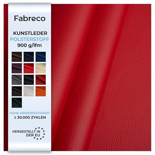 Fabreco - KUNSTLEDER Meterware - Breite 140 cm – Lederimitat in Lederoptik - Bezugsstoff Meterware für Möbelstoffe - Stoffe für Stühle Beziehen - Polsterstoff, Polsterbezug & Möbelstoff (Rot) von Fabreco