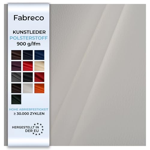 Fabreco - KUNSTLEDER Meterware - Breite 140 cm – Lederimitat in Lederoptik - Bezugsstoff Meterware für Möbelstoffe - Stoffe für Stühle Beziehen - Polsterstoff, Polsterbezug & Möbelstoff (Weiß) von Fabreco