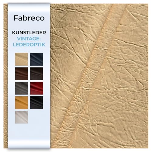 Fabreco - KUNSTLEDER Meterware MAMMUT (3 M x 140 cm) – Lederimitat in Lederoptik - Polsterstoff & Bezugsstoff Meterware für Möbelstoffe - Stoffe für Stühle Beziehen (Beige) von Fabreco