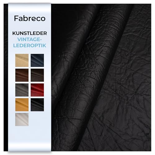 Fabreco - KUNSTLEDER Meterware MAMMUT (3 M x 140 cm) – Lederimitat in Lederoptik - Polsterstoff & Bezugsstoff Meterware für Möbelstoffe - Stoffe für Stühle Beziehen (Schwarz) von Fabreco