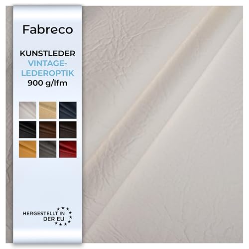 Fabreco - KUNSTLEDER Meterware MAMMUT (3 M x 140 cm) – Lederimitat in Lederoptik - Polsterstoff & Bezugsstoff Meterware für Möbelstoffe - Stoffe für Stühle Beziehen (Weiß) von Fabreco
