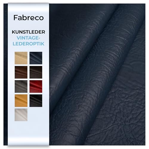 Fabreco - KUNSTLEDER Meterware MAMMUT (5 M x 140 cm) – Lederimitat in Lederoptik - Polsterstoff & Bezugsstoff Meterware für Möbelstoffe - Stoffe für Stühle Beziehen (Blau) von Fabreco