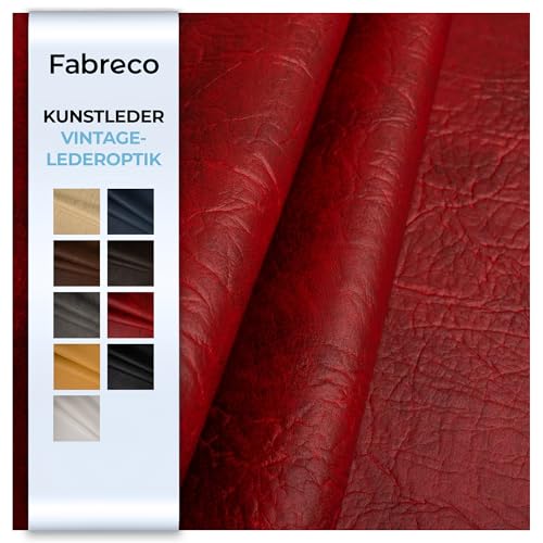 Fabreco - KUNSTLEDER Meterware MAMMUT (5 M x 140 cm) – Lederimitat in Lederoptik - Polsterstoff & Bezugsstoff Meterware für Möbelstoffe - Stoffe für Stühle Beziehen (Rot) von Fabreco