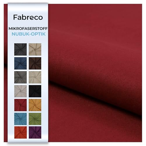 Fabreco NUBUK Polsterstoff Meterware 148 cm breit, 100% Polyester, Gewicht 300 g/lfm, Microfaser, Velourleder ideal als oder Möbelstoff für Sofakissen, Polsterbezüge - Dunkelrot von Fabreco