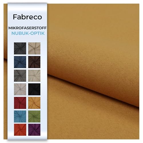 Fabreco NUBUK Polsterstoff Meterware 148 cm breit, 100% Polyester, Gewicht 300 g/lfm, Microfaser, Velourleder ideal als oder Möbelstoff für Sofakissen, Polsterbezüge - Gelb von Fabreco