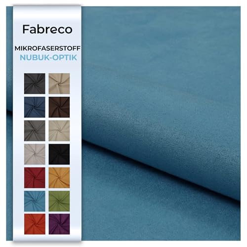 Fabreco NUBUK Polsterstoff Meterware 148 cm breit, 100% Polyester, Gewicht 300 g/lfm, Microfaser, Velourleder ideal als oder Möbelstoff für Sofakissen, Polsterbezüge - Hellblau von Fabreco
