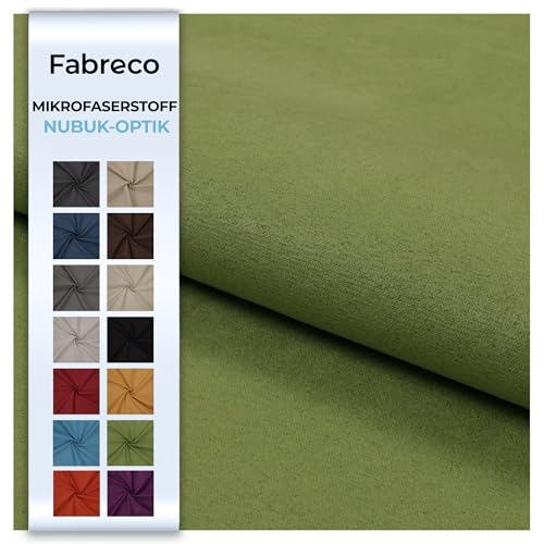 Fabreco NUBUK Polsterstoff Meterware 148 cm breit, 100% Polyester, Gewicht 300 g/lfm, Microfaser, Velourleder ideal als oder Möbelstoff für Sofakissen, Polsterbezüge - Hellgrün von Fabreco