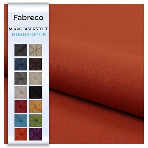 Fabreco NUBUK Polsterstoff Meterware 148 cm breit, 100% Polyester, Gewicht 300 g/lfm, Microfaser, Velourleder ideal als oder Möbelstoff für Sofakissen, Polsterbezüge - Orange von Fabreco
