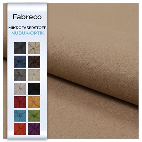 Fabreco NUBUK Polsterstoff Meterware 148 cm breit, 100% Polyester, Gewicht 300 g/lfm, Microfaser, Velourleder ideal als oder Möbelstoff für Sofakissen, Polsterbezüge - Sand von Fabreco