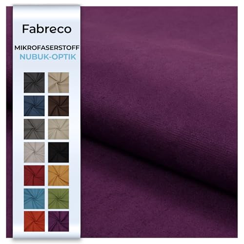 Fabreco NUBUK Polsterstoff Meterware 148 cm breit, 100% Polyester, Gewicht 300 g/lfm, Microfaser, Velourleder ideal als oder Möbelstoff für Sofakissen, Polsterbezüge - Violett von Fabreco
