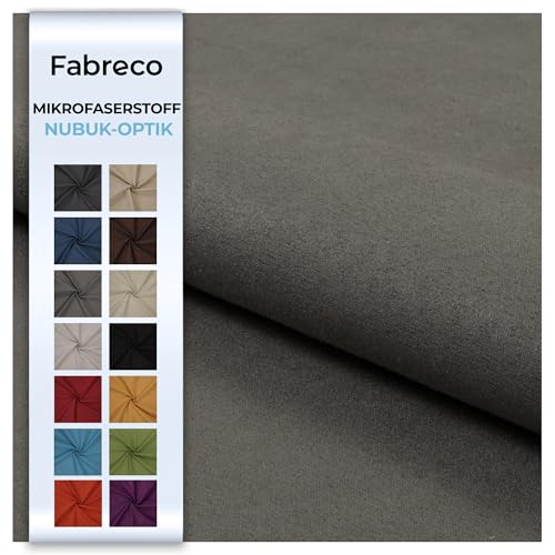 Fabreco NUBUK Polsterstoff Meterware 3 M x 148 cm breit, 100% Polyester, Gewicht 300 g/lfm, Microfaser, Velourleder ideal als oder Möbelstoff für Sofakissen, Polsterbezüge - Grau von Fabreco
