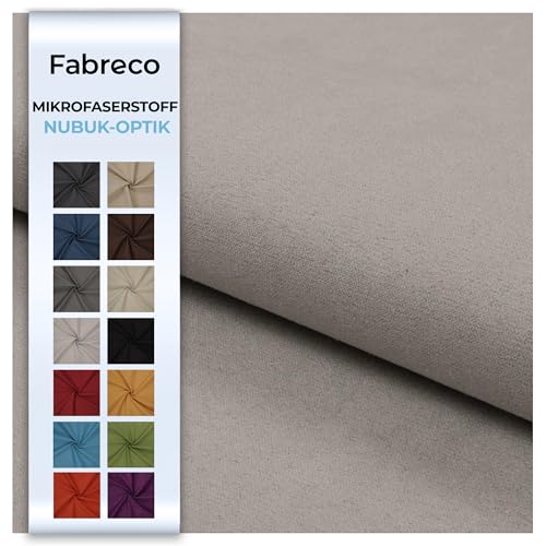 Fabreco NUBUK Polsterstoff Meterware 3 M x 148 cm breit, 100% Polyester, Gewicht 300 g/lfm, Microfaser, Velourleder ideal als oder Möbelstoff für Sofakissen, Polsterbezüge - Hellgrau von Fabreco