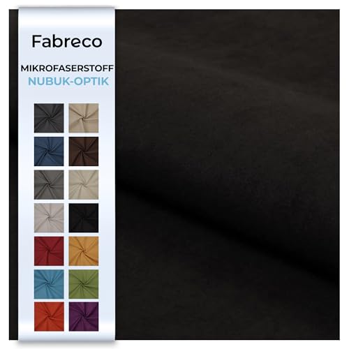 Fabreco NUBUK Polsterstoff Meterware 3 M x 148 cm breit, 100% Polyester, Gewicht 300 g/lfm, Microfaser, Velourleder ideal als oder Möbelstoff für Sofakissen, Polsterbezüge - Schwarz von Fabreco