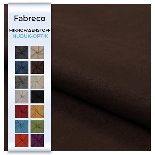 Fabreco NUBUK Polsterstoff Meterware 5 M x 148 cm breit, 100% Polyester, Gewicht 300 g/lfm, Microfaser, Velourleder ideal als oder Möbelstoff für Sofakissen, Polsterbezüge - Dunkelbraun von Fabreco