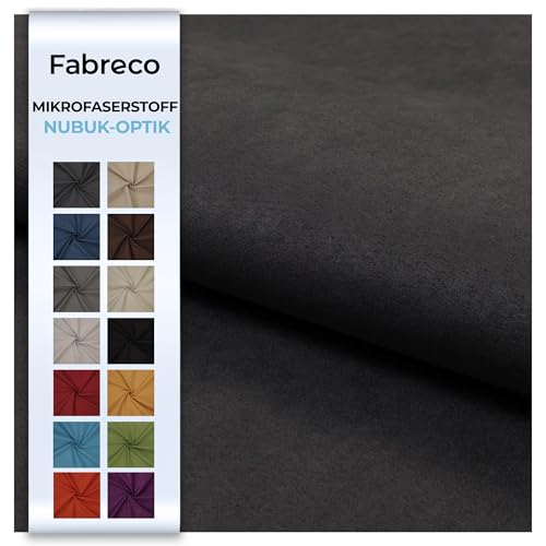 Fabreco NUBUK Polsterstoff Meterware 5 M x 148 cm breit, 100% Polyester, Gewicht 300 g/lfm, Microfaser, Velourleder ideal als oder Möbelstoff für Sofakissen, Polsterbezüge - Dunkelgrau von Fabreco