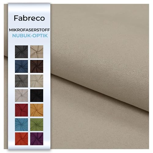 Fabreco NUBUK Polsterstoff Meterware 5 M x 148 cm breit, 100% Polyester, Gewicht 300 g/lfm, Microfaser, Velourleder ideal als oder Möbelstoff für Sofakissen, Polsterbezüge - Hellbeige von Fabreco