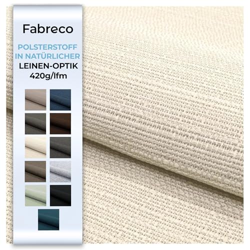 Fabreco POLTANO Webstoff Strukturstoff Leinwandstoff - Möbelstoff, Polsterstoff, Dekostoff, pflegeleicht, Meterware 140cm breit, Gewicht 420 g/lfm - Ecru von Fabreco